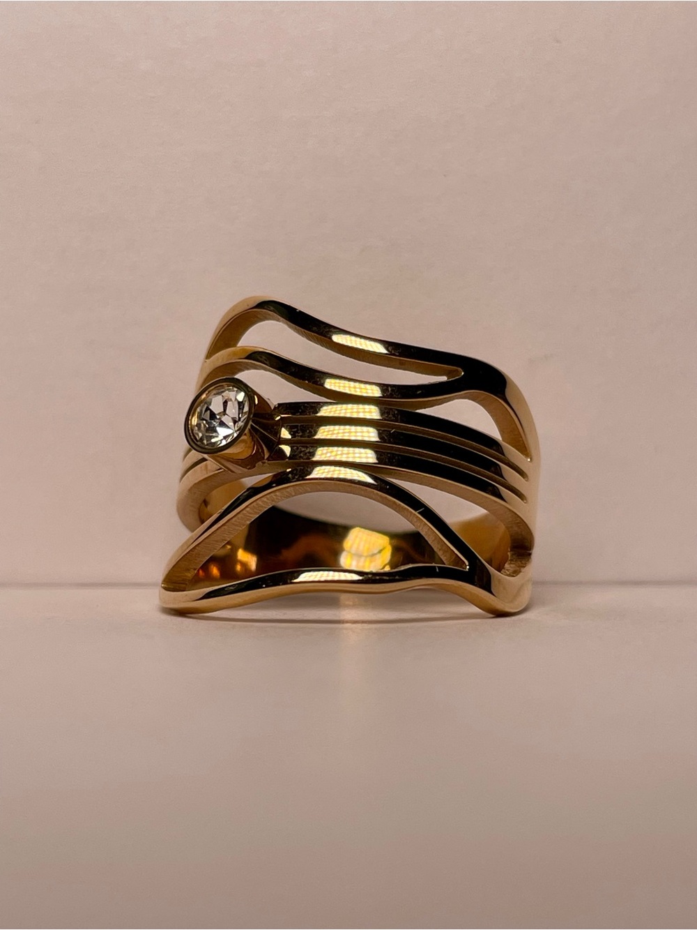 Rose Gold Wave Crystal Ring - Picture 2 of 6